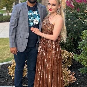 Mac Duggal Brown Sequin One-Shoulder Dress